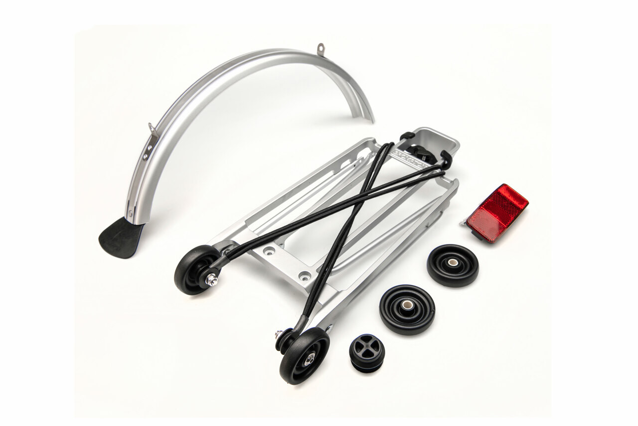 Rack set complete incl 4 rollers + mudguard - 6mm holes - Silver