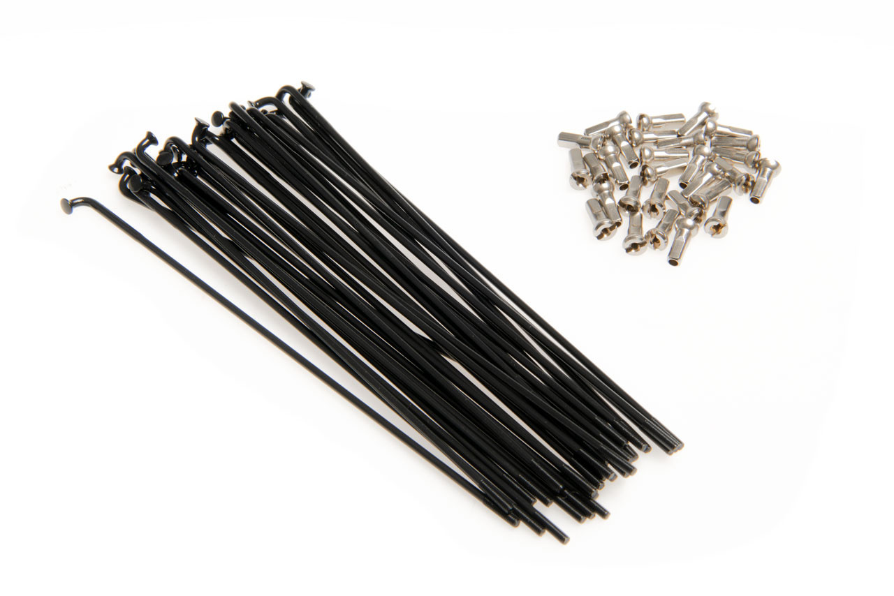 Spoke and Nipple Set 14G Plain Gauge Double Butted 146 Black