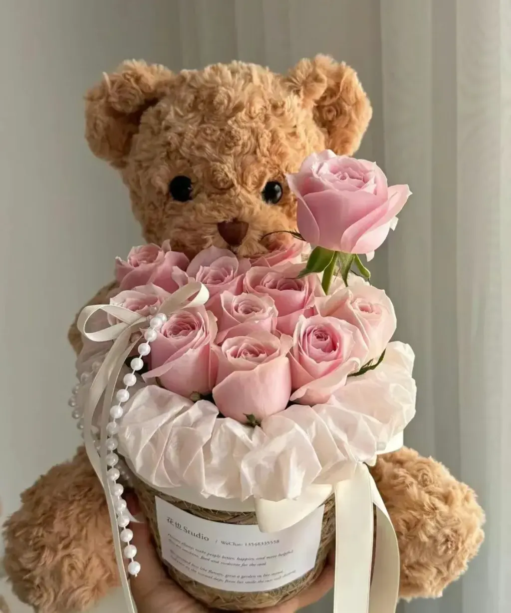 Pink Rose Bear Bucket