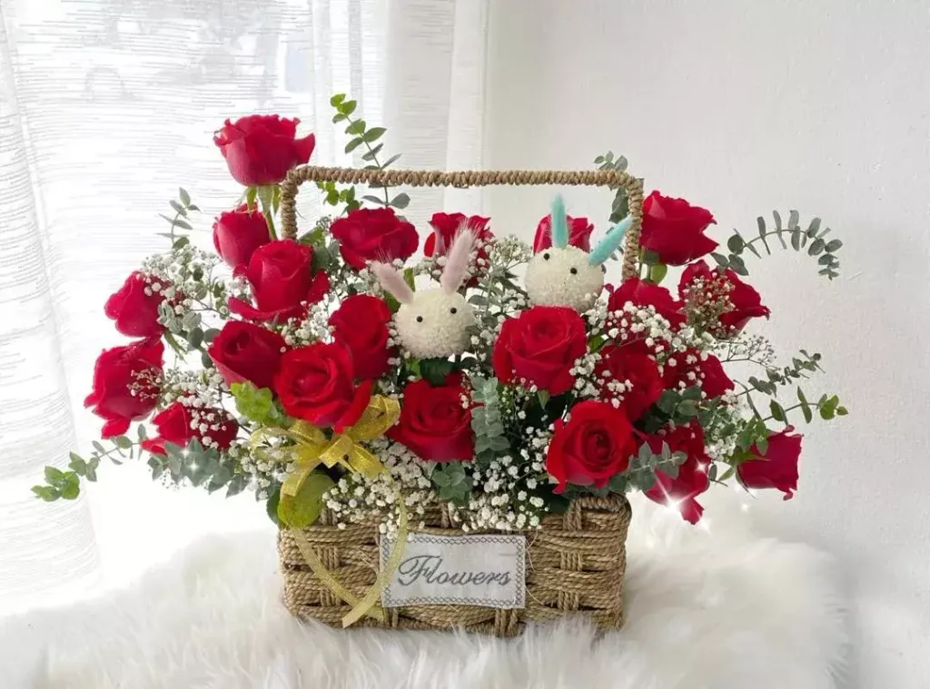 Bunny Roses Flower Basket