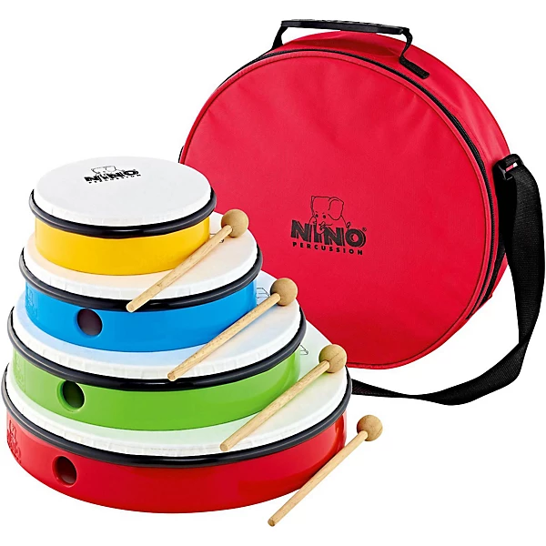 4 Hand Drum Set with Mallets and Bag