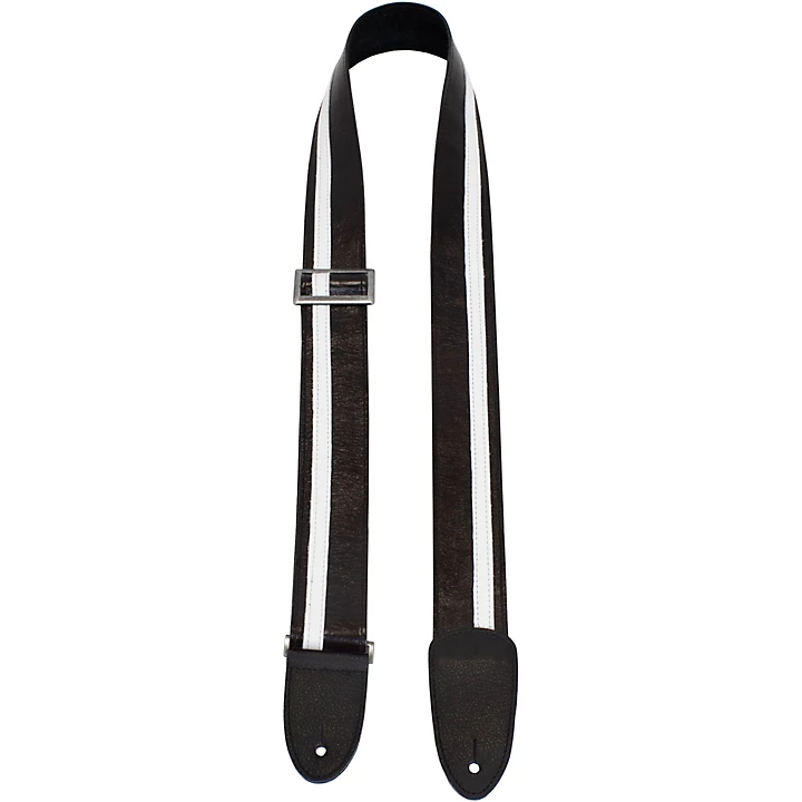 2 Leather with Tri Glide Guitar Strap Black White 39 to 58 in