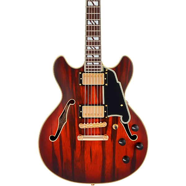 D'Angelico Deluxe Mini DC Semi Hollow Electric Guitar Satin Brown Burst
