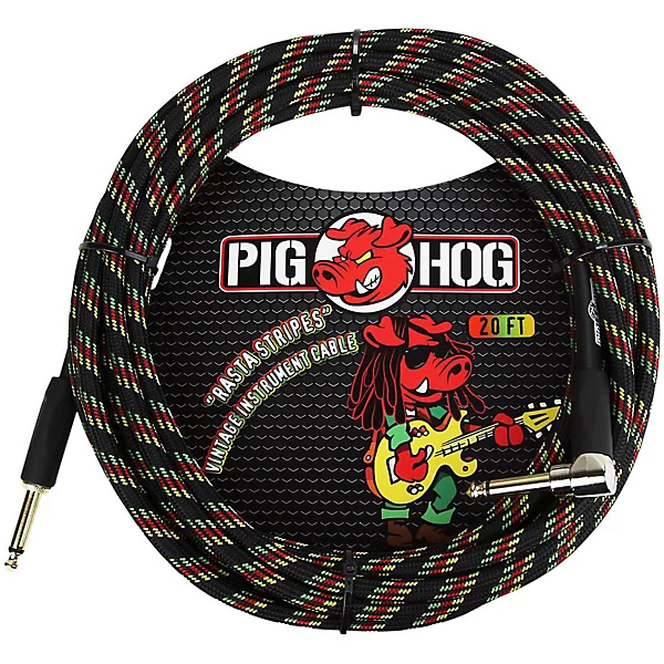 Right Angle Instrument Cable 20 ft Rasta Stripes