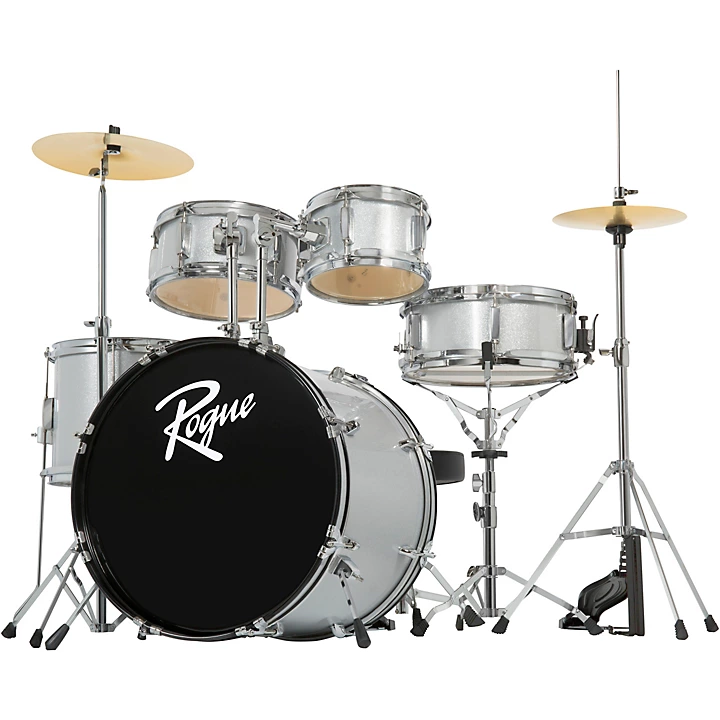 Junior Kicker 5 Piece Drum Set Metallic Silver
