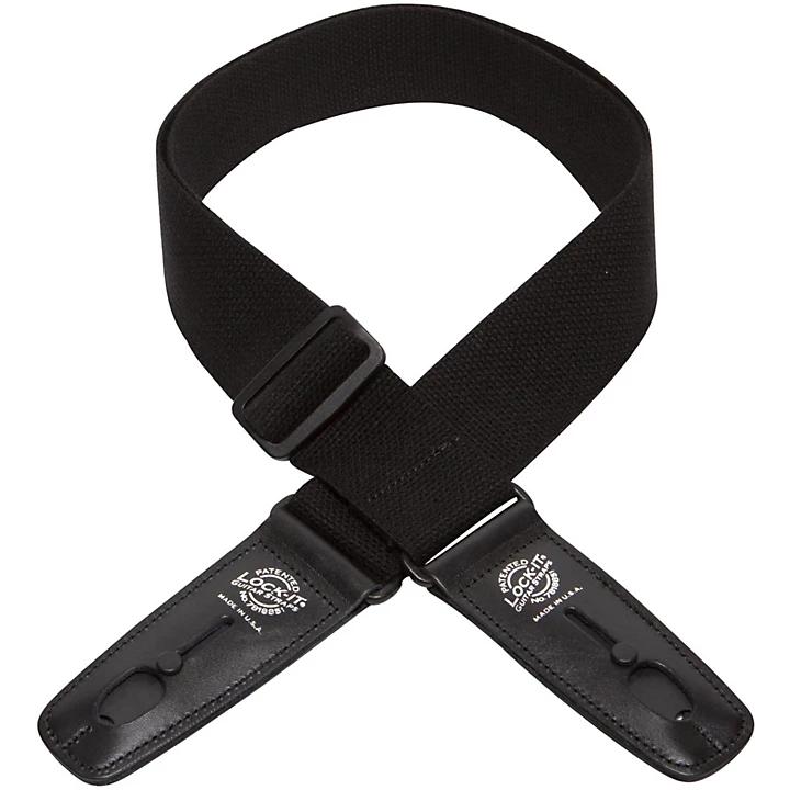 2 Cotton Locking Guitar Strap Black