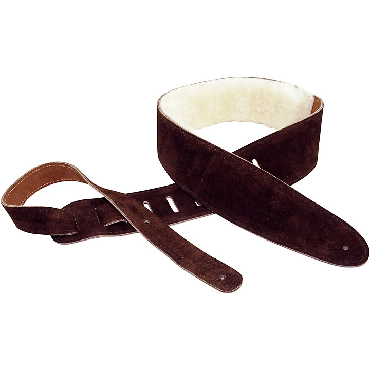 Suede With Sheep Skin Guitar Strap Brown 25 in