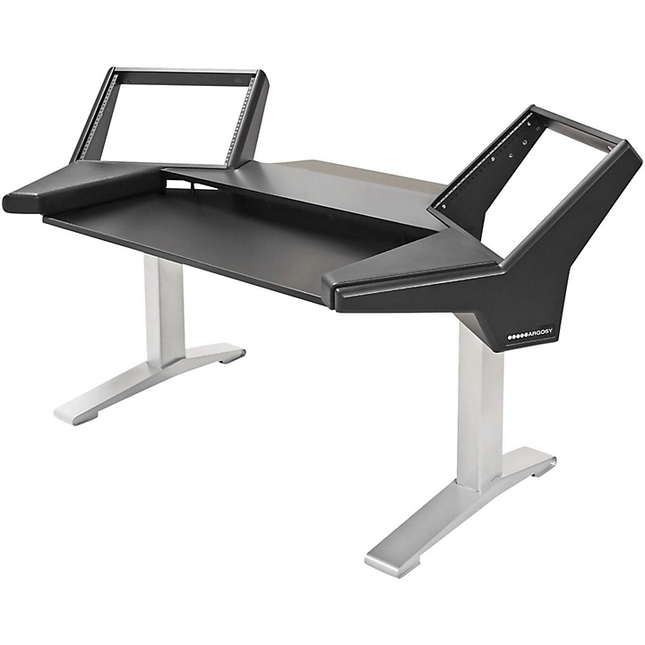 Halo Keyboard Desk w Black End Panels and Silver Legs
