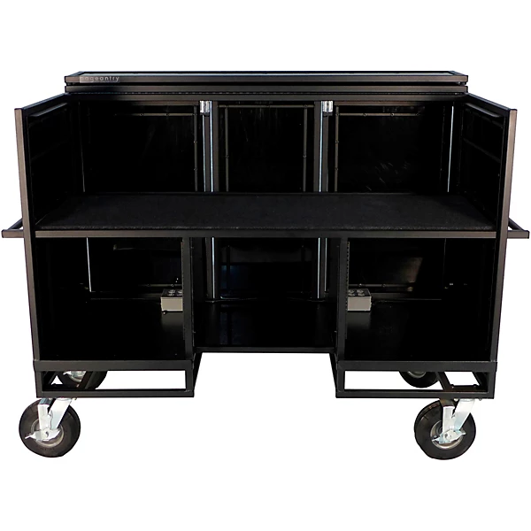 Seated Synth Mixer Combo Cart Stealth Series Upgrade w Bi Fold Top Cover