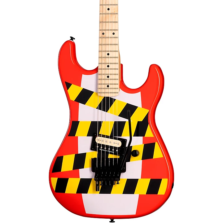 Baretta Danger Zone Custom Graphic Electric Guitar Warning Tape on White Red