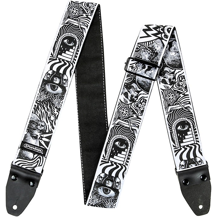 I Love Dust Guitar Strap Skulls Black White