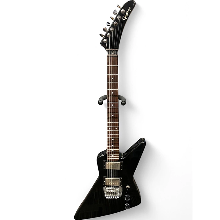 Vintage 1980s Epiphone Explorer Black Solid Body Electric Guitar