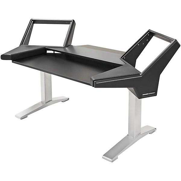 Halo Keyboard Desk w Black End Panels and Silver Legs
