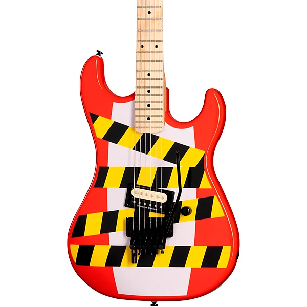 Baretta Danger Zone Custom Graphic Electric Guitar Warning Tape on White Red