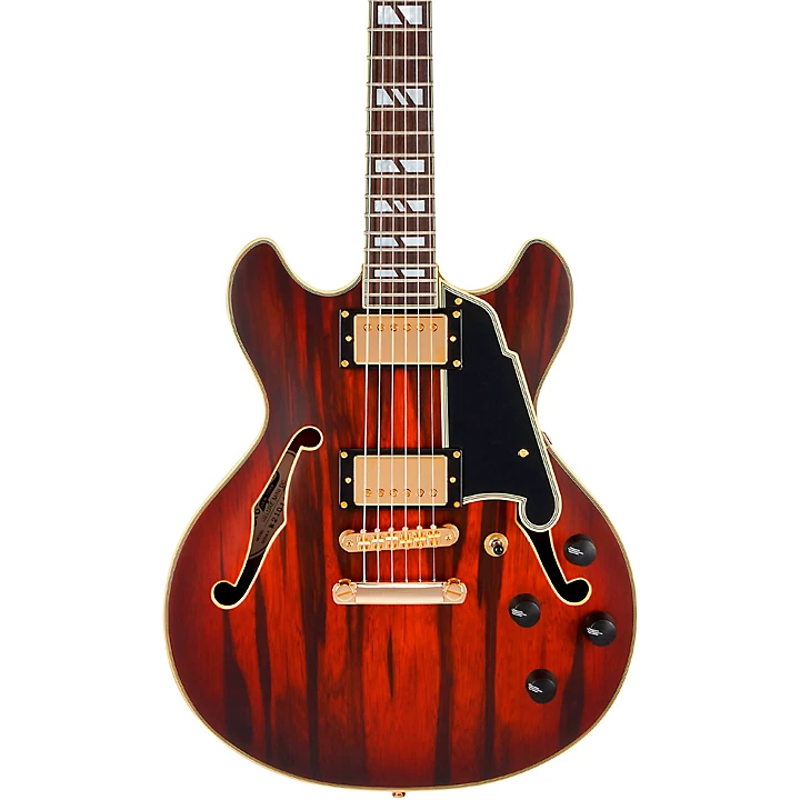D'Angelico Deluxe Mini DC Semi Hollow Electric Guitar Satin Brown Burst