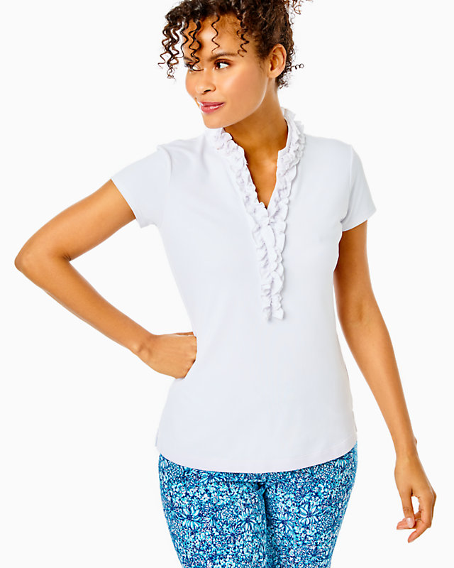 UPF 50+ Luxletic Frida Ruffle Polo Top