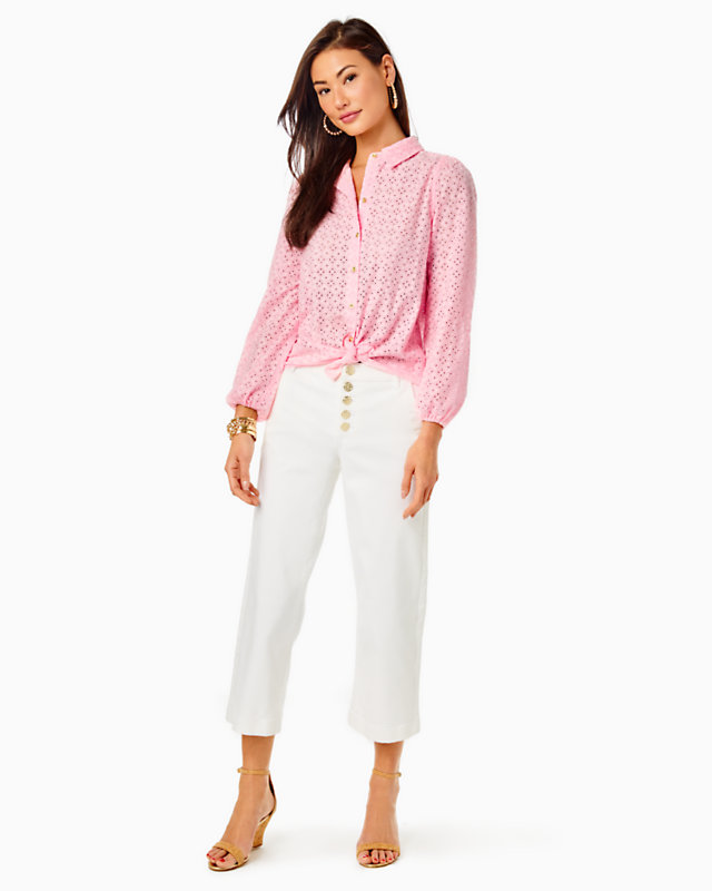 Sea Breeze Eyelet Button Down Top