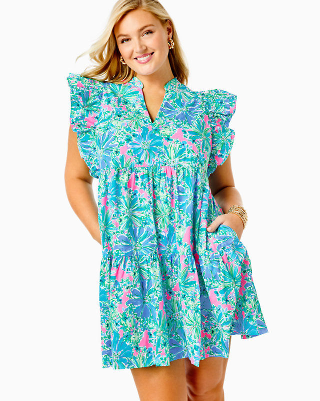 Aldena Ruffle Sleeve Cotton Dress