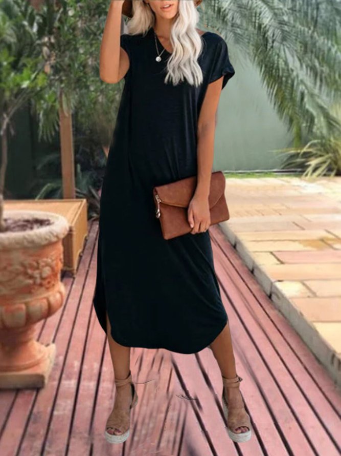 Casual Solid Short Sleeve Dresses