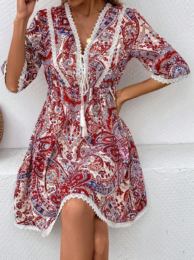 Womens V Neck Casual Loose Dress