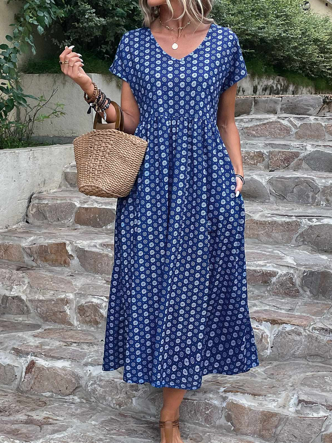 V Neck Casual Loose Dress With No Belt
