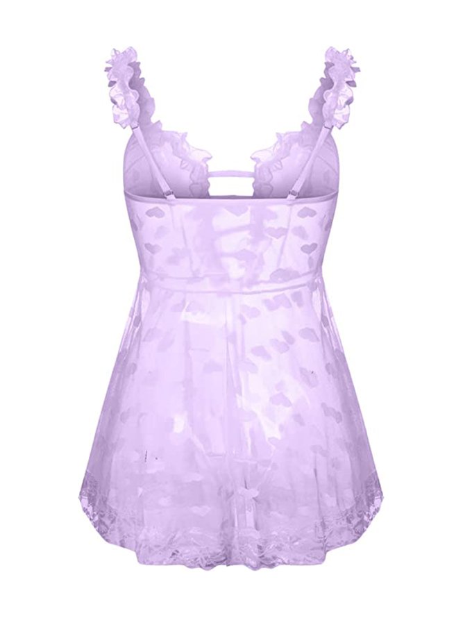 Heart Shape/Heart Shape Lace V Neck Sexy Lingerie Nightdress Babydoll