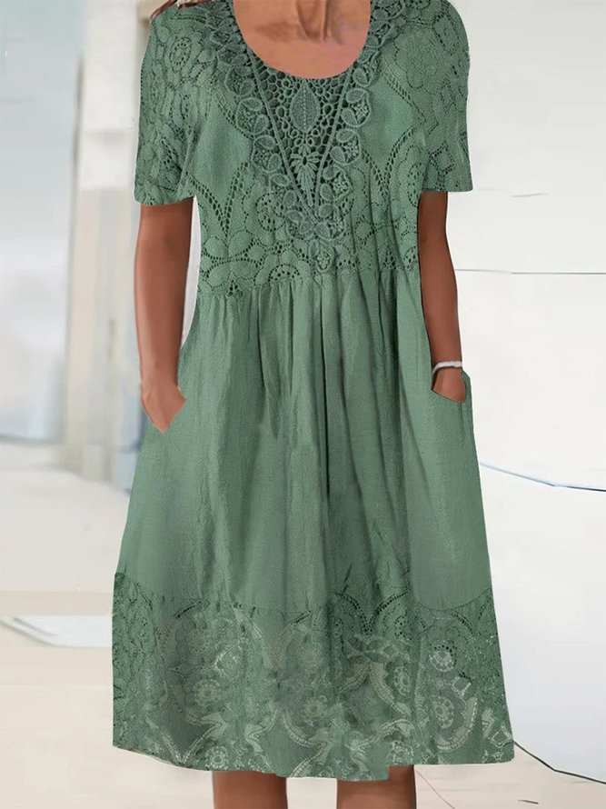 Elegant Lace Crew Neck Loose Dress