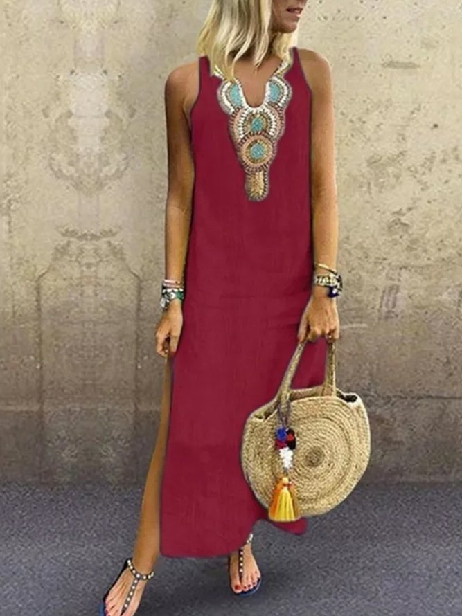 V Neck Floral Tribal Casual Mexican Dress