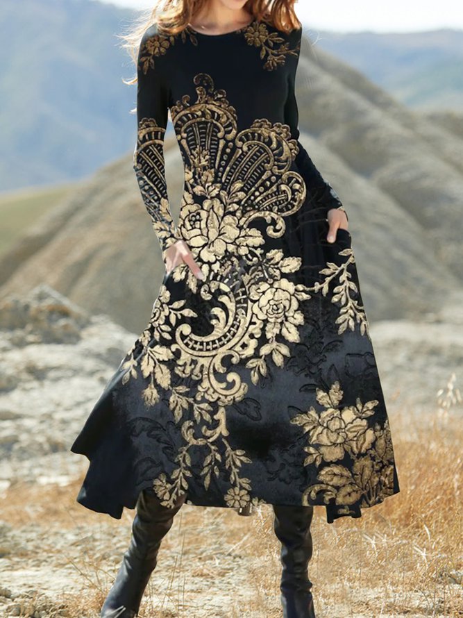 Crew Neck Ethnic Dress