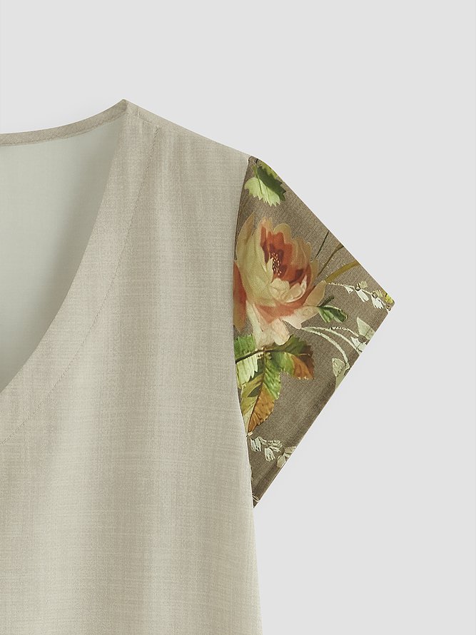 V Neck Floral Vacation Mini Dress