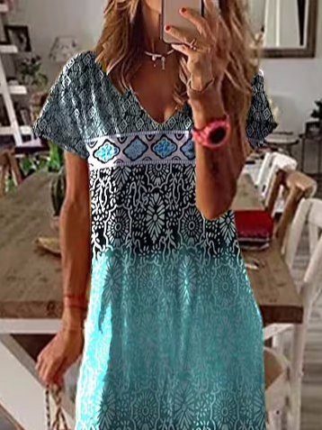Ombre Crew Neck Casual Loose Dress