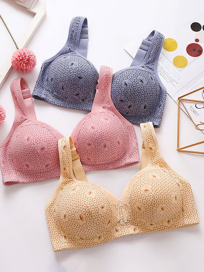 Lace Geometric Printing Casual Cotton C&D Cup Bra & Bralette