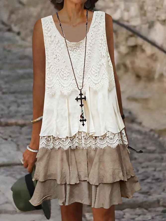 Solid U-Neck Sleeveless Woven Dress