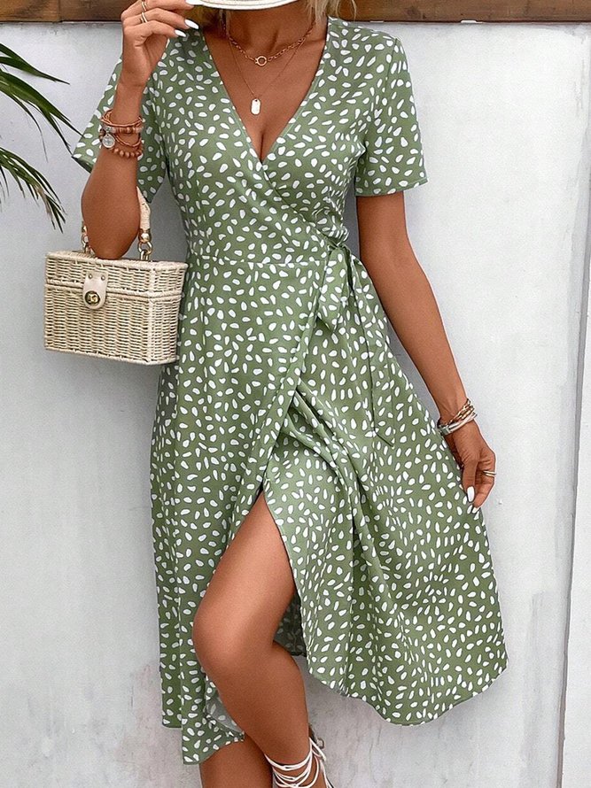 Womens Print Knot Side Wrap Dress