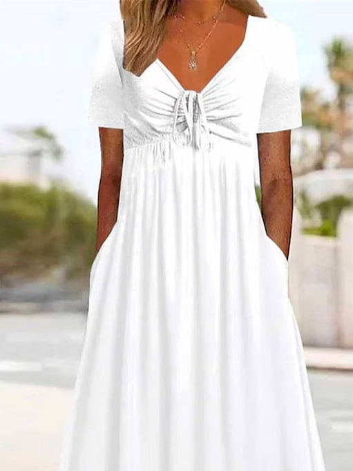 Casual V Neck Loose Plain Dress