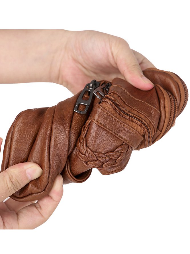 Antique Soft Leather Zip Multi Pocket One Shoulder Crossbody Bag