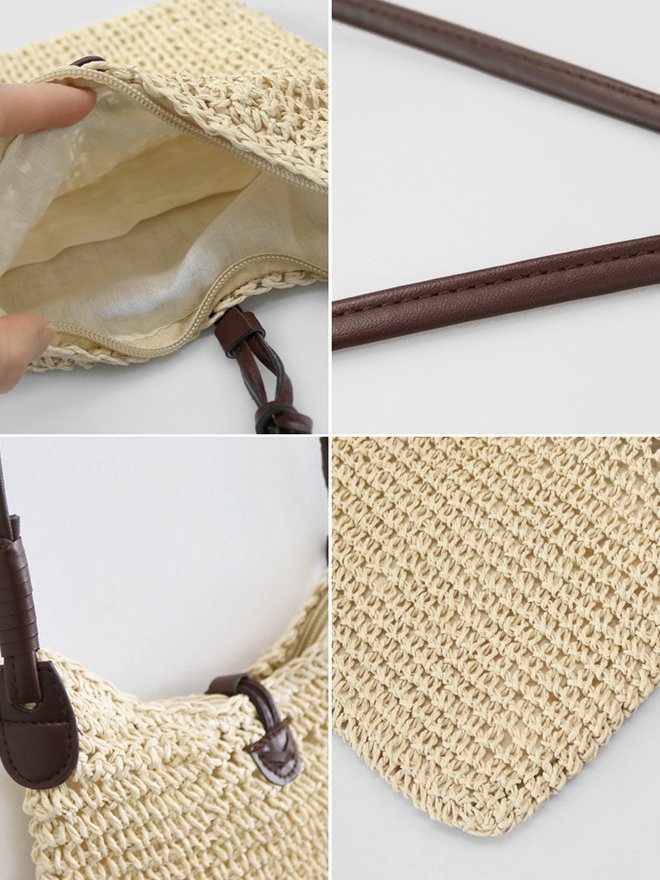 Casual Straw Button Women Messenger Bag Shoulder Bag Vacation Ethnic Boho