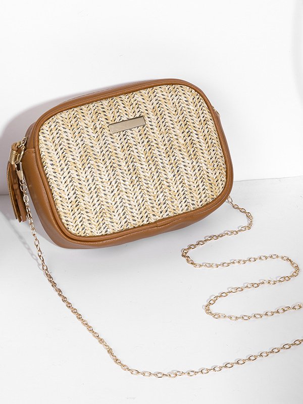 Urban Casual Leather Stitching Straw Women Messenger Bag
