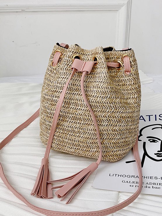 Casual Straw Drawstring Crossbody Bag Women's Shoulder Bag Urban Vacation