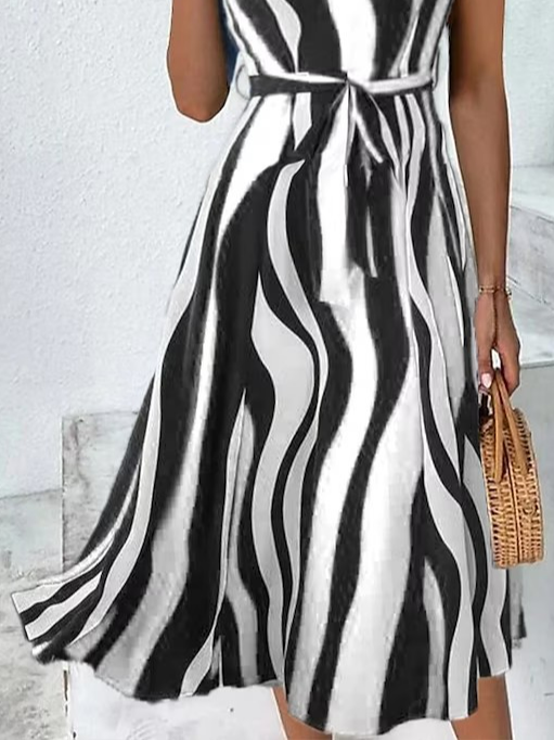 V Neck Loose Geometric Casual Dress