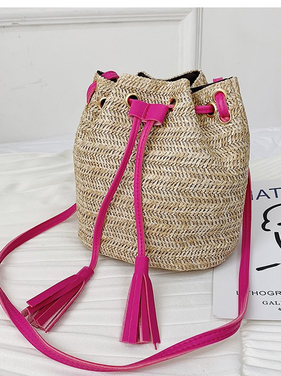 Casual Straw Drawstring Crossbody Bag Women's Shoulder Bag Urban Vacation