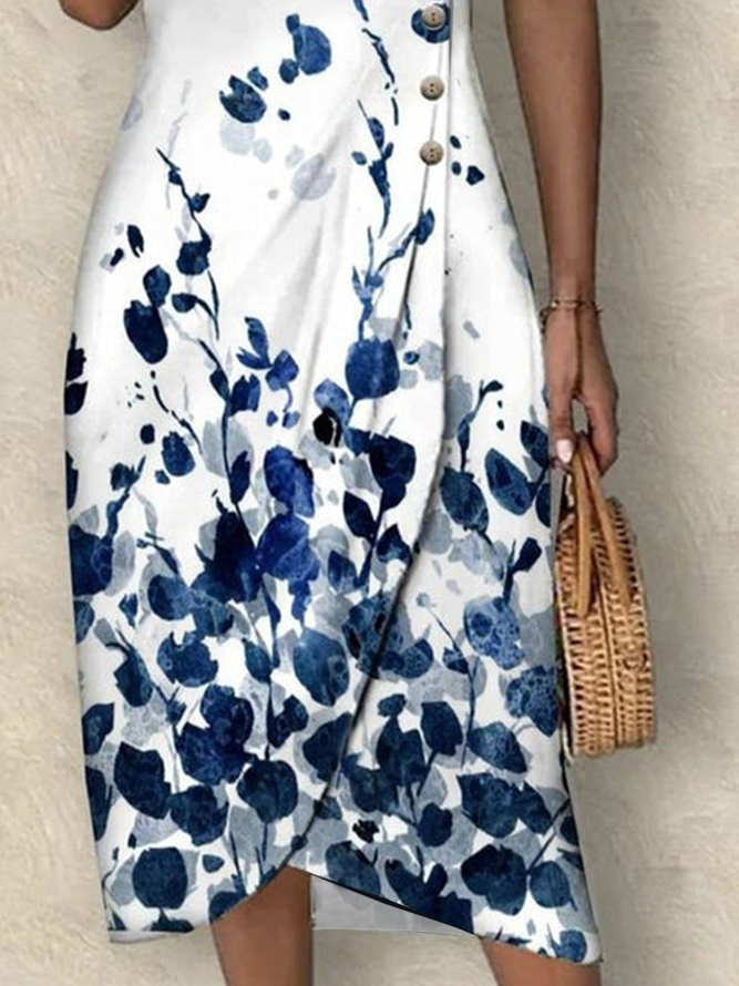 Crew Neck Elegant Floral Regular Fit Dress