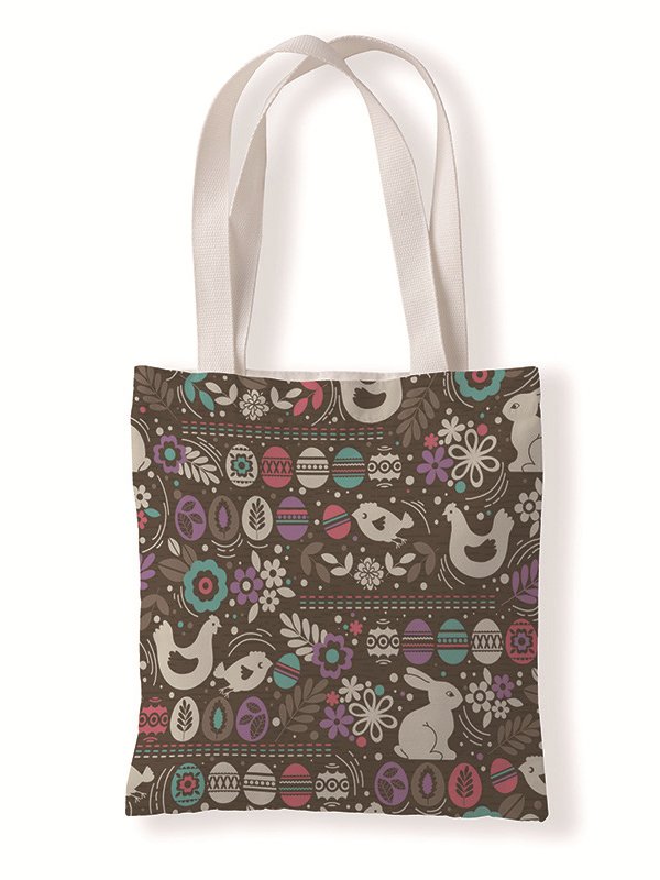 Easter Bunny Egg Pattern Canvas Tote Bag Environmentally Friendly Reusable