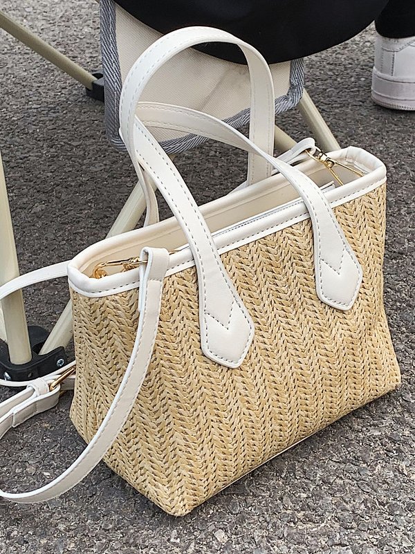 Casual Straw Leather Stitching Shoulder Diagonal Women's Bag Vacation Urban