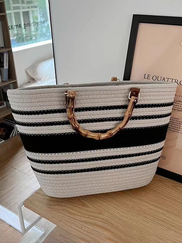 Vacation Straw Stripe Pattern Women's Handbag Tote Bag Daily Vacation