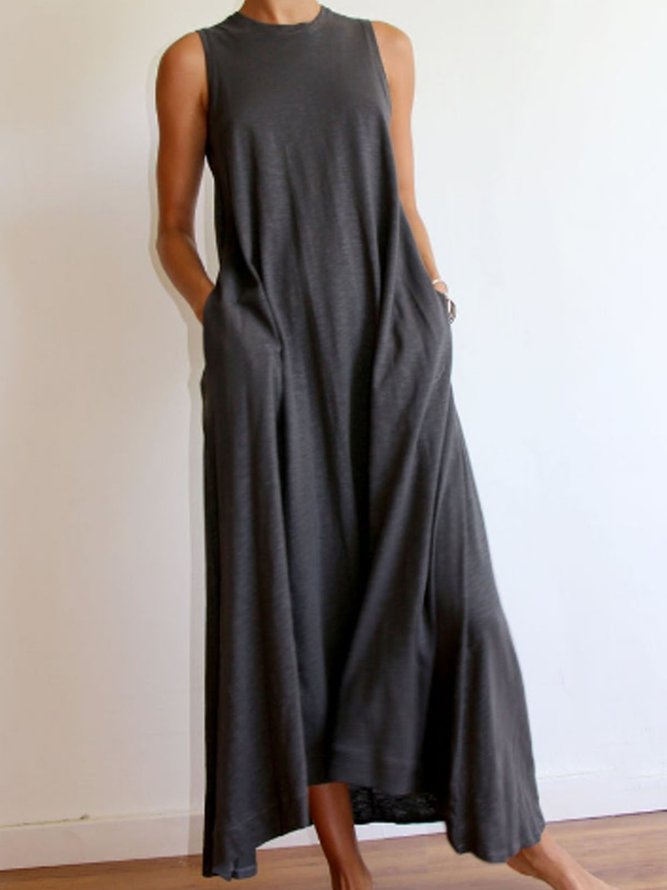 Round Neck Loosen Solid Knitting Dress