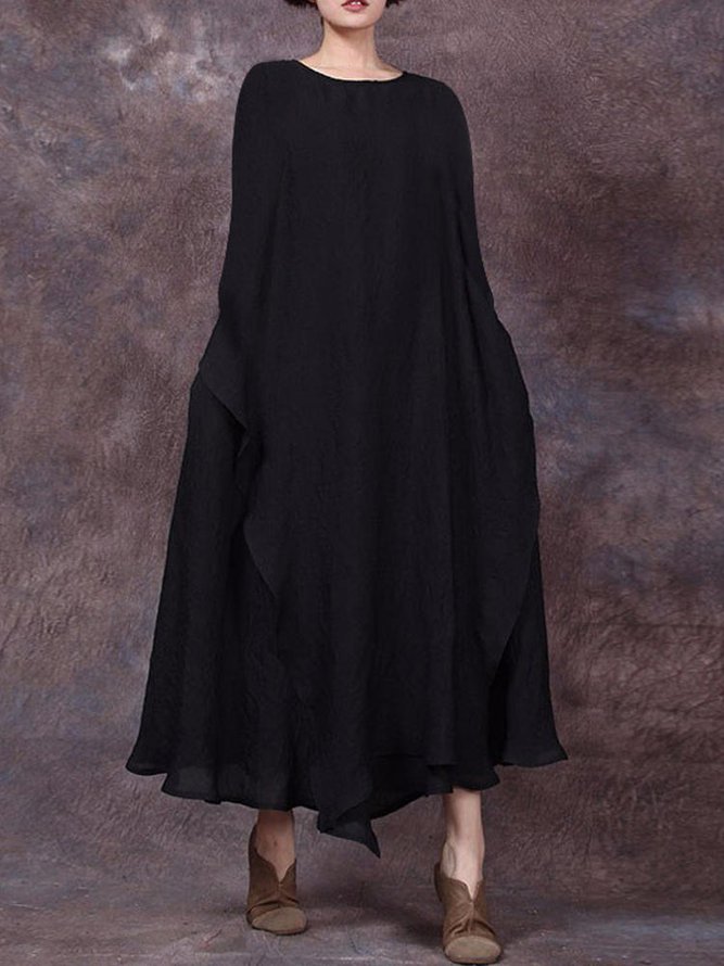 Crew Neck Women Casual Daytime Big Hem Dress Weaving Dress