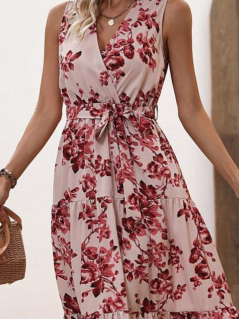 Loose Floral Casual Lace-Up Dress