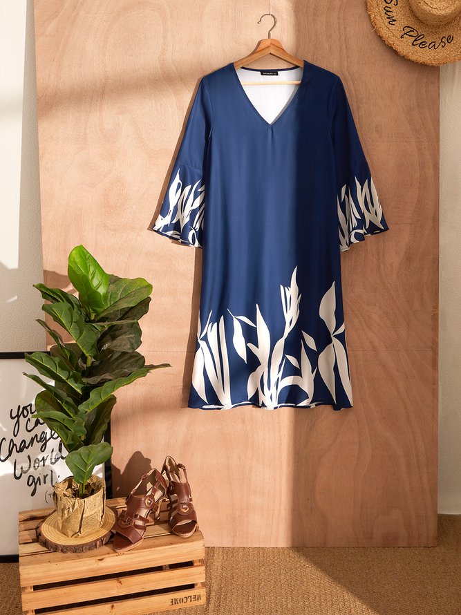 V Neck Loosen Flare Sleeve Prom Dresses