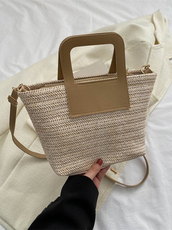 Casual Leather Straw Stitching Clutch Urban Vacation Women's Messenger Bag